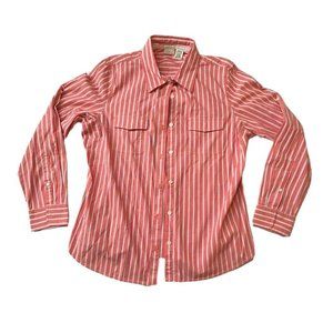 Vintage LL Bean Womens XL Regular Button Up Shirt Pink White Blue Stripes